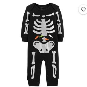 Carters black Halloween skeleton one piece w/hat cap beanie